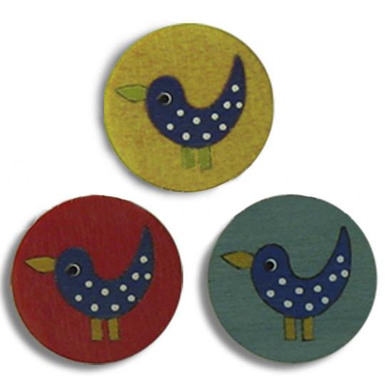 Jim Knopf Wood button birds 16mm Gelb