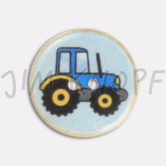 Jim Knopf Resin button with tractor motiv Blau